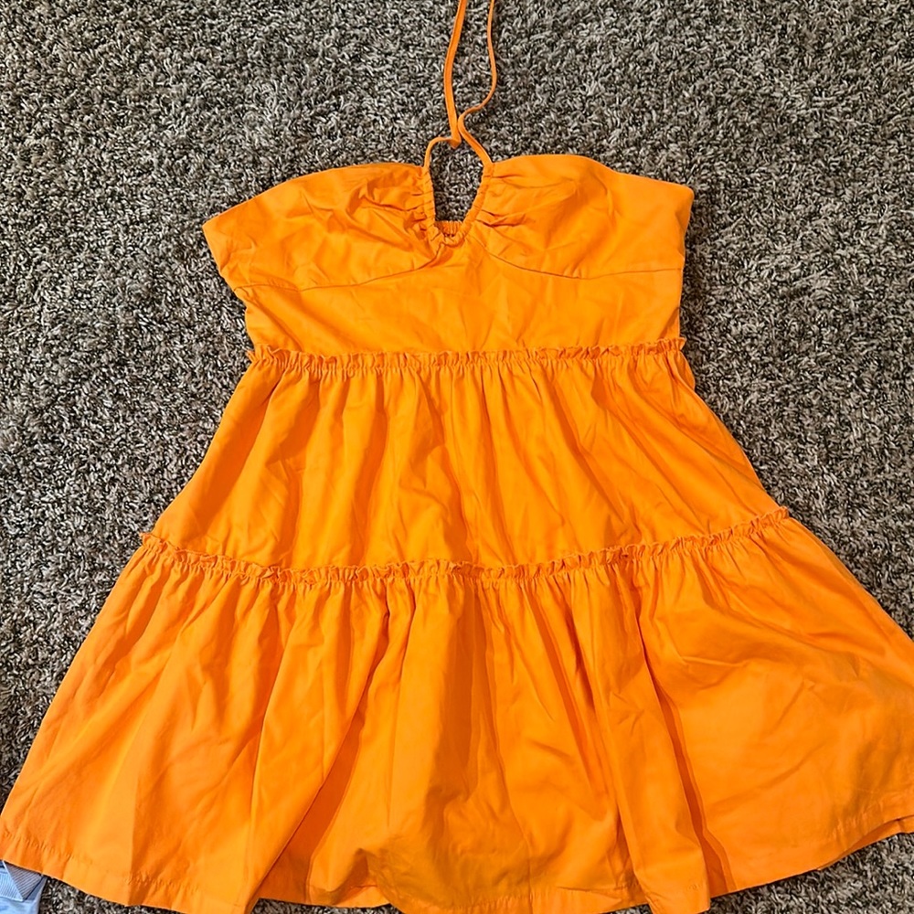 Orange halter neck mini dress